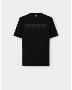 Ferrari Camiseta De Algodón Con Logotipo - Negro