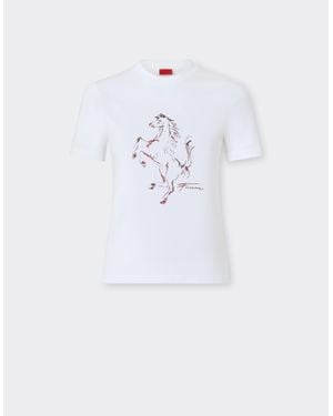Ferrari Cotton T-Shirt With Prancing Horse Print - White