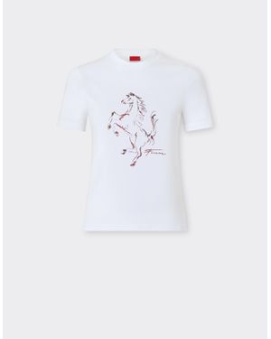 Ferrari Cotton T-Shirt With Prancing Horse Print - White