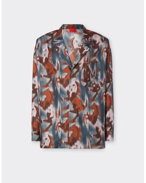 Ferrari Silk Shirt With Cavallino Ikat Print - Gray