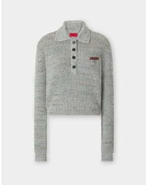Ferrari Long-Sleeved Denim-Effect Polo Shirt - Grey