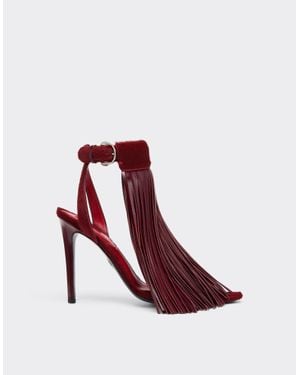 Ferrari Leather And Cowhide Sandals With Fringes - Red