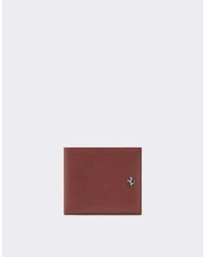 Ferrari Leather Wallet With Diagonal Stitching - Purple