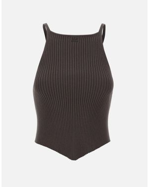 Courreges Top "Signature Pointy Rib Knit" - Marrone