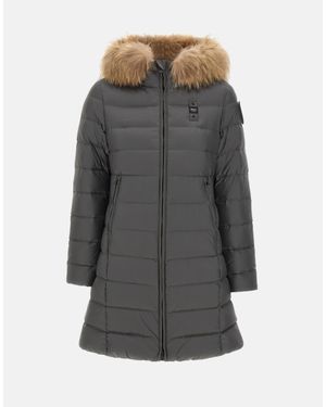 Blauer Piumino Lungo Con Pelliccia "Kristin" - Grigio