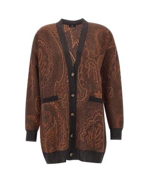 Etro Cardigan Jacquard Paisley - Marrone