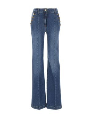 Elisabetta Franchi Jeans A Zampa Con Bottoniera - Blu