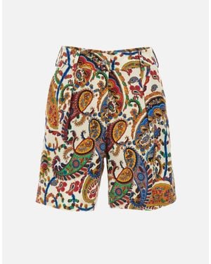 Etro Shorts Con Stampa Paisley Floreale - Bianco