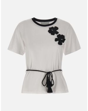 Kaos T-Shirt Ricamata Con Cintura - Bianco