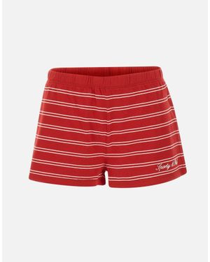 Sporty & Rich Shorts A Righe Con Logo - Rosso
