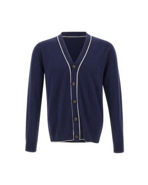 Eleventy Cardigan Doppio Bordino - Blu
