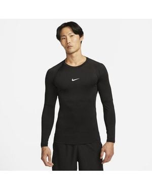 Nike Pro Tight Long-Sleeve Fitness Track Tops - Black