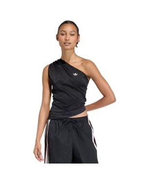 adidas Rouched One Shoulder Top T-Shirts - Black