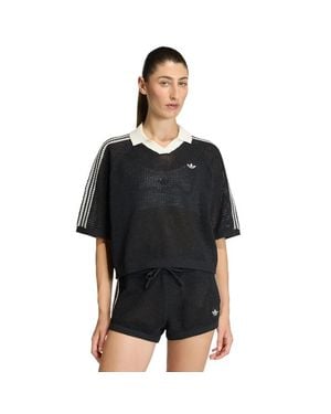 adidas Knitted Crochet Polo T-Shirts - Black
