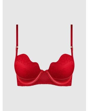 Frederick's of Hollywood Chiara Lace & Faux Leather Director's Cut Balconette Bra - Red