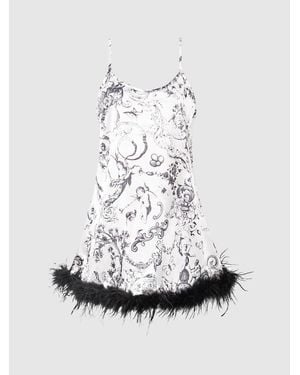 Frederick's of Hollywood Scarlett Satin & Feather Sleep Slip - White