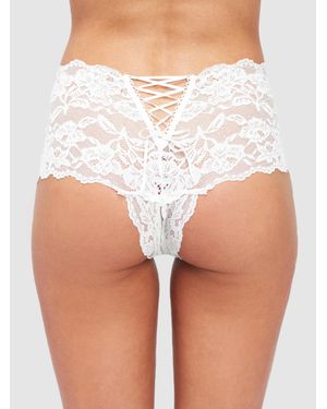 Frederick's of Hollywood Mabel Crotchless Lace Up Back Cheeky - White