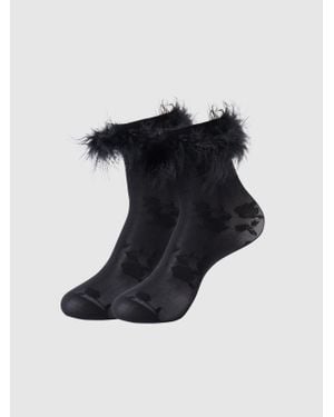 Frederick's of Hollywood Feathered Sheer Shadow Floral Socks - Black