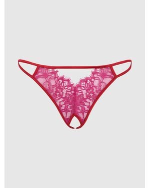 Frederick's of Hollywood Rosalind Lace & Satin Crotchless G-String - Pink