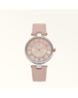 Furla New Club Round Case Watch Candy Rose Calf Leather + Metal - Multicolour