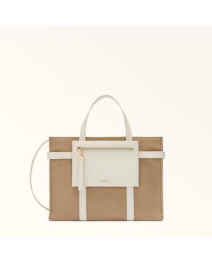 Furla Laguna Tote-Bag Naturale Canvasstoff + Sidney-Kalbsleder Damen