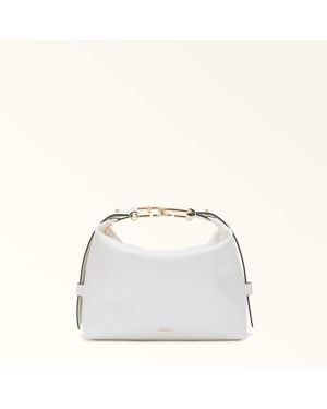 Furla Tonie Sac Porté Épaule Talco H Cuir Souple Texturé Ares Femme - Blanc
