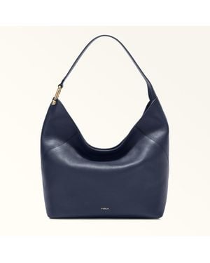 Furla Lara Schultertasche Mediterraneo Genarbtes Kalbsleder Damen - Blau