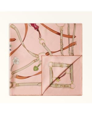 Furla Tortona Foulard Toni Rosewood Twill Di Seta Con Stampa Charms Donna - Rosa