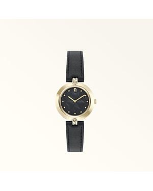 Furla Logo Links Orologio Con Cassa Tonda Pelle + Metallo Donna - Nero