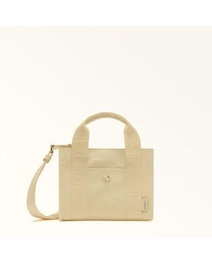 Furla Duna Borsa Shopping Cremino Tessuto Canvas Donna - Neutro