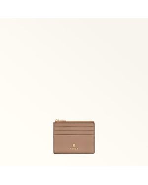 Furla Camelia Card Case Greige Textured Leather - Natural