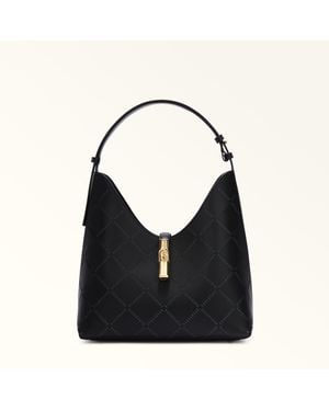 Furla Goccia Shoulder Bag Nero Perforated Sidney Calf Leather - Black