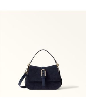 Furla Flow Borsa A Mano Mini Toni Mediterraneo Camoscio + Pelle Di Vitello Claris Lux Donna - Blu