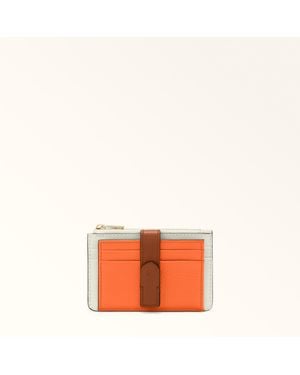 Furla Grazia Card Case Paprika Roma Soft Calf Leather Colourblock + Grained Calf Leather - Orange