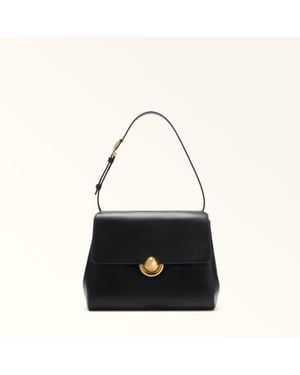 Furla Domus Borsa A Spalla Pelle Di Vitello Varrenne + Camoscio Donna - Nero