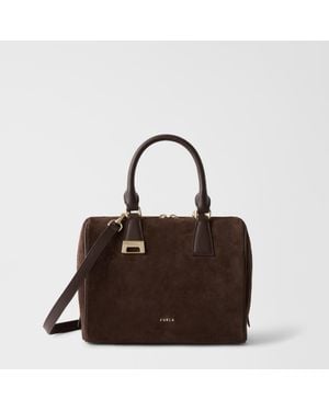 Furla Olivia Boston Bag S Toni Cioccolato Suede + Sidney Calf Leather - Brown