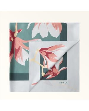 Furla Tortona Foulard Edera Twill Di Seta Con Stampa Little Magnolia Donna - Grigio