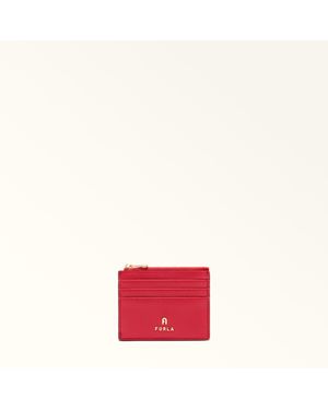 Furla Camelia Card Case Ruby Textured Leather