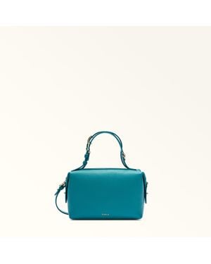 Furla Double Boston Bag Amatore Night Calf Leather - Blue