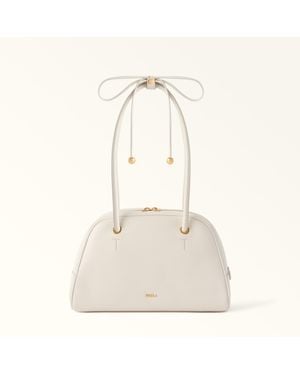 Furla Poppy Dome-Tasche L Panna Leder Mit Rautennarbung + Sidney-Kalbsleder Damen - Natur