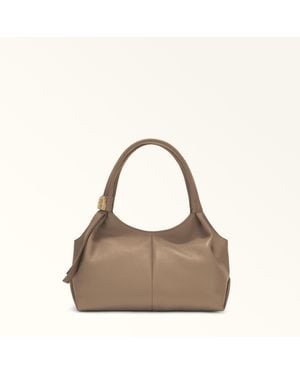 Furla Planeta Shoulder Bag Taupe Keria Grained Calf Leather - Brown