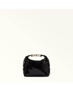 Furla Tonie Mini Bag Nero Paillettes Fabric - Black