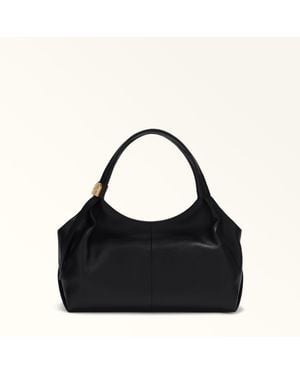 Furla Planeta Shoulder Bag Nero Keria Grained Calf Leather - Black