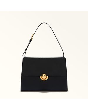 Furla Domus Borsa A Spalla Pelle Di Vitello Varrenne + Camoscio Donna - Nero
