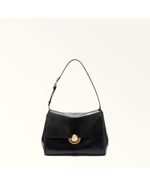 Furla Domus Schultertasche Nero Varenne-Kalbsleder + Wildleder Damen - Schwarz