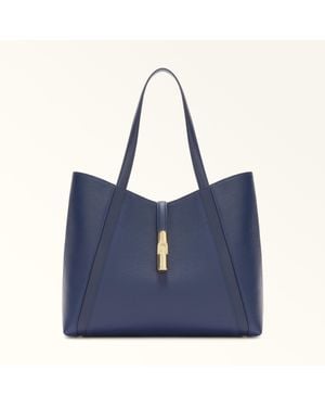 Furla Goccia Tote Blu Reale Night Calf Leather + Sidney Calf Leather - Blue