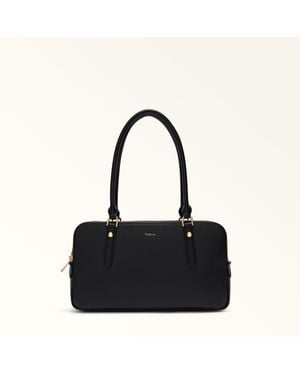 Furla Giulia Boston-Tasche Nero Strukturiertes Leder + Wildleder Damen - Schwarz