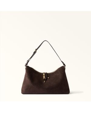 Furla Debby Schultertasche L Toni Espresso Wildleder + Sidney-Kalbsleder Damen - Braun