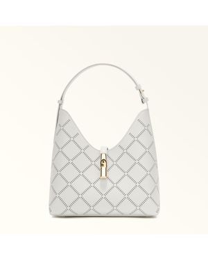 Furla Goccia Shoulder Bag Marshmallow Perforated Sidney Calf Leather - White
