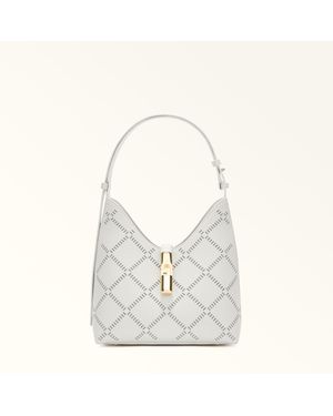 Furla Goccia Shoulder Bag Marshmallow Perforated Sidney Calf Leather - White